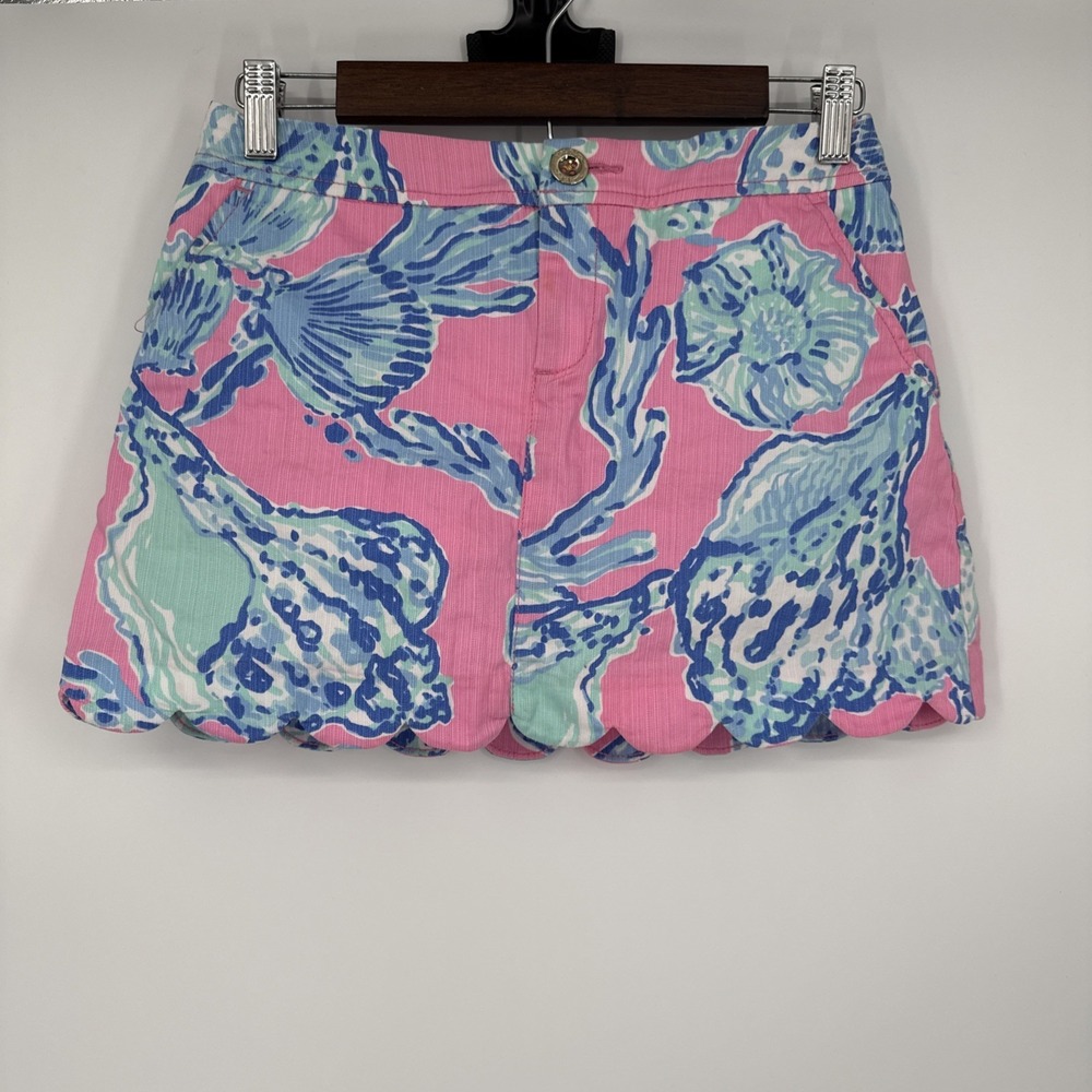 Lilly Pulitzer Colette Skort Floral Scalloped Hem Pockets Womens 00 Seashell